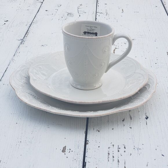 3 Pc Set Lenox French Perle White Soup Cereal Bowl + Salad Plate + Dinner Plate
